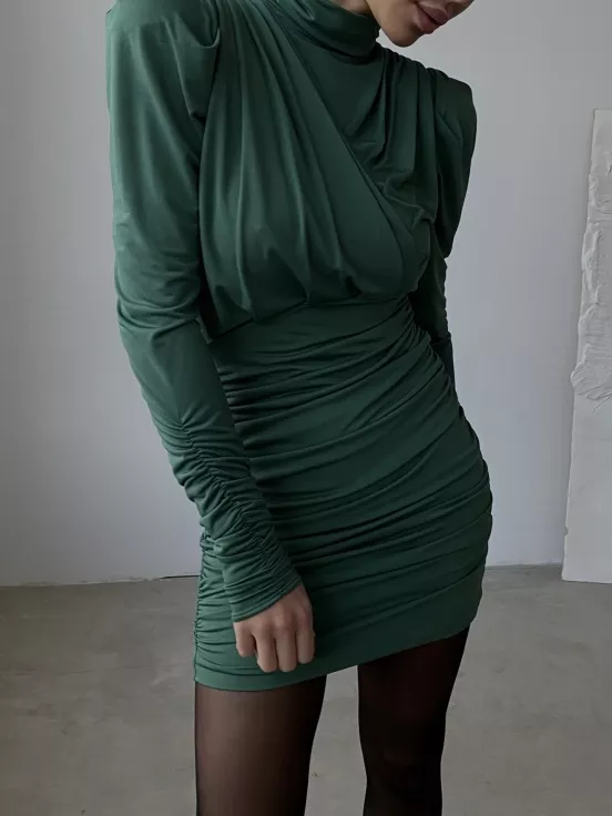 Асимметричное платье Gina зеленое