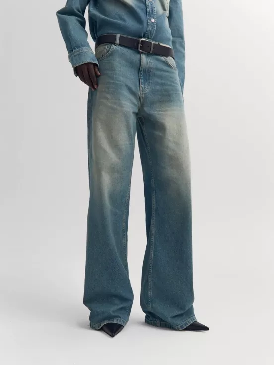Джинсы DOUBLE цвет зелено-голубой